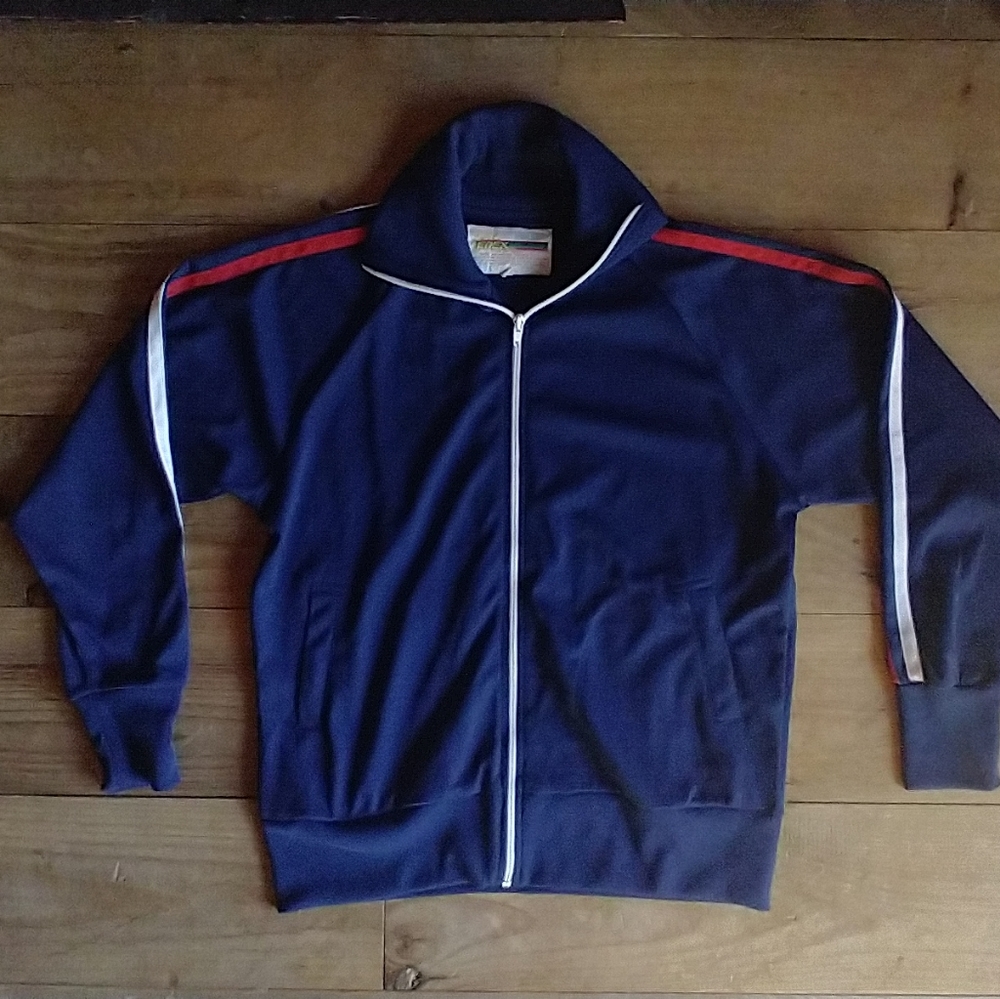 VTG 80s TENeX Track Jacket Blue Red White Striped Med